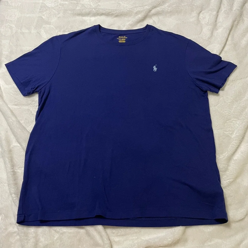 Polo Ralph Lauren T-Shirt Mens L Blue Custom Slim Fit Embroidered Pony Cotton
